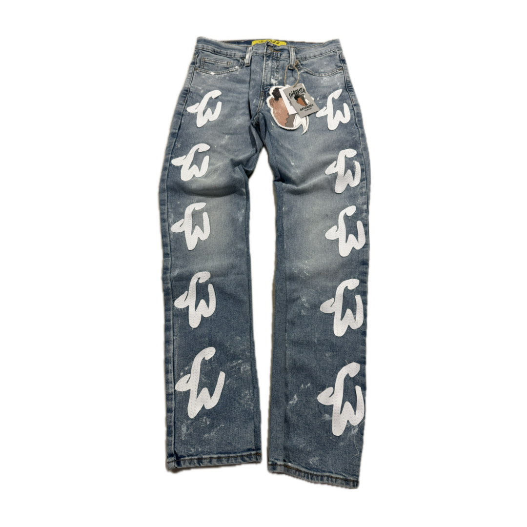 Light script denim
